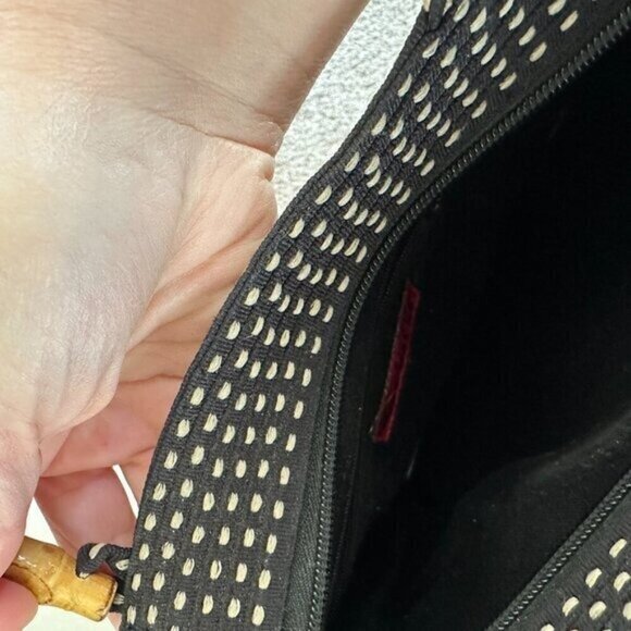 San Diego Hat Co. Black & White Polka Dot Tote Bag With Bamboo Handles - Picture 5 of 9